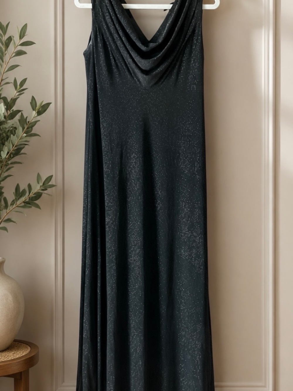 Calvin Klein BLACK Long Dress, Elegant sleveless maxi dress with soft draped nec